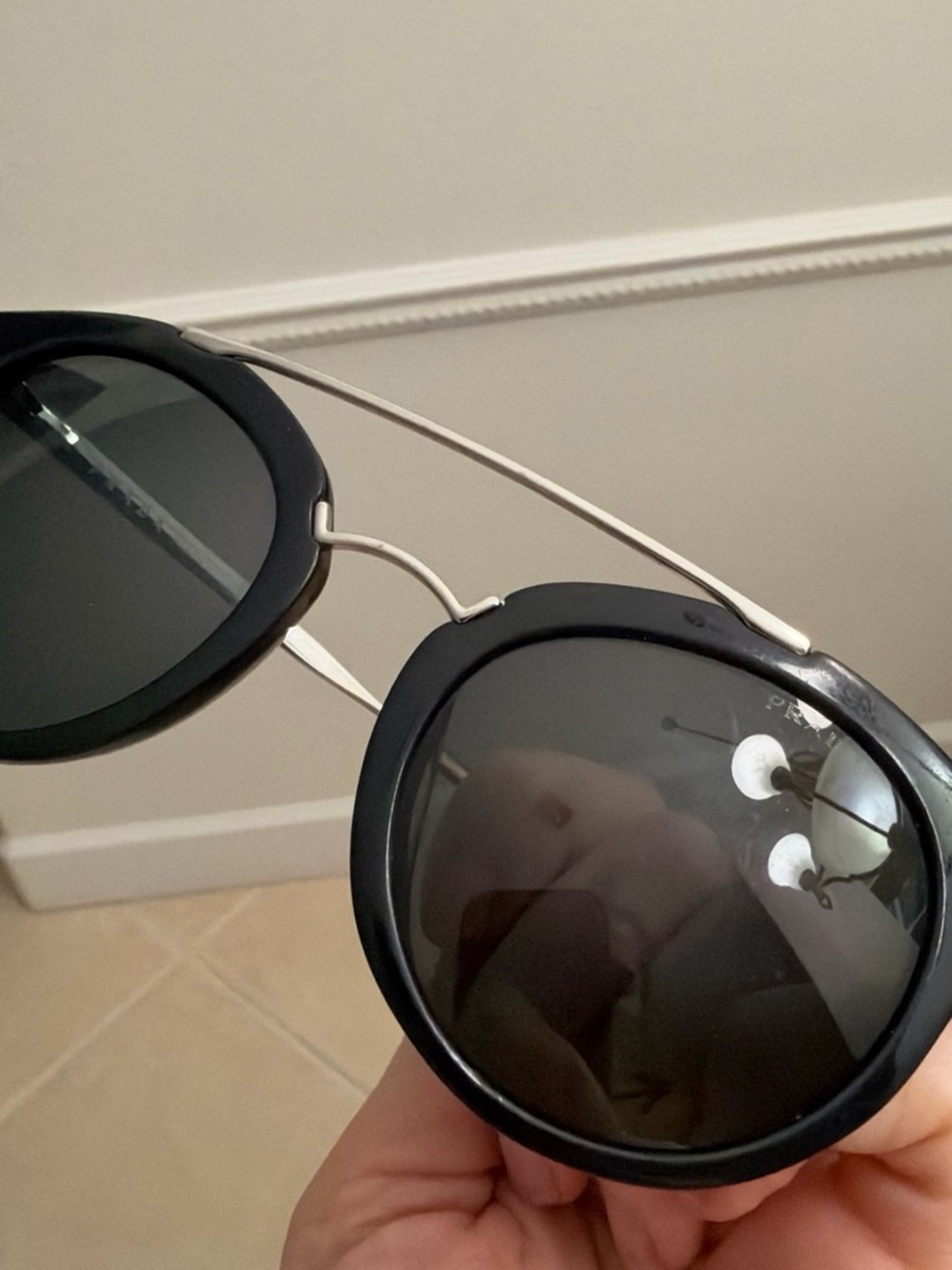 Prada Black Round Double-Bridge Sunglasses - Women Accessories